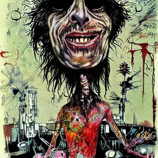 Prompt: graphic illustration, creative design, alice cooper, biopunk, by ralph steadman, francis bacon, hunter s thompson