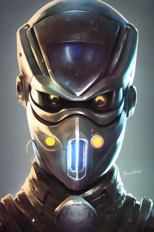 Image similar to epic mask helmet robot ninja portrait stylized as fornite style game design fanart by concept artist gervasio canda, behance hd by jesper ejsing, by rhads, makoto shinkai and lois van baarle, ilya kuvshinov, rossdraws global illumination radiating a glowing aura global illumination ray tracing hdr render in unreal engine 5