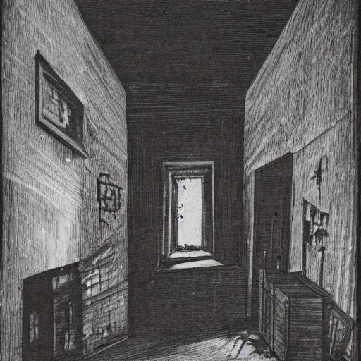 Prompt: interior of a haunted house, late at night