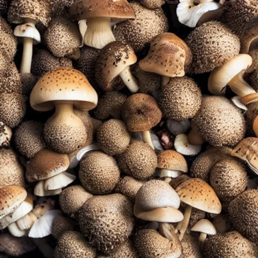 Image similar to a close up of a bunch of mushrooms, a microscopic photo by tarsila do amaral, macro photograph by eglon van der neer featured on shutterstock, ecological art, trypophobia, macro photography, provia