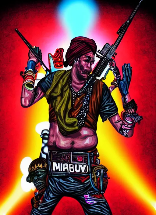 Prompt: nobody can beat us said taliban punk rock. pop art, no duplicate image, glowing lights, highly detailed, digital painting, artstation, concept art, smooth, sharp focus, illustration, art by richard hamilton and mimmo rottela