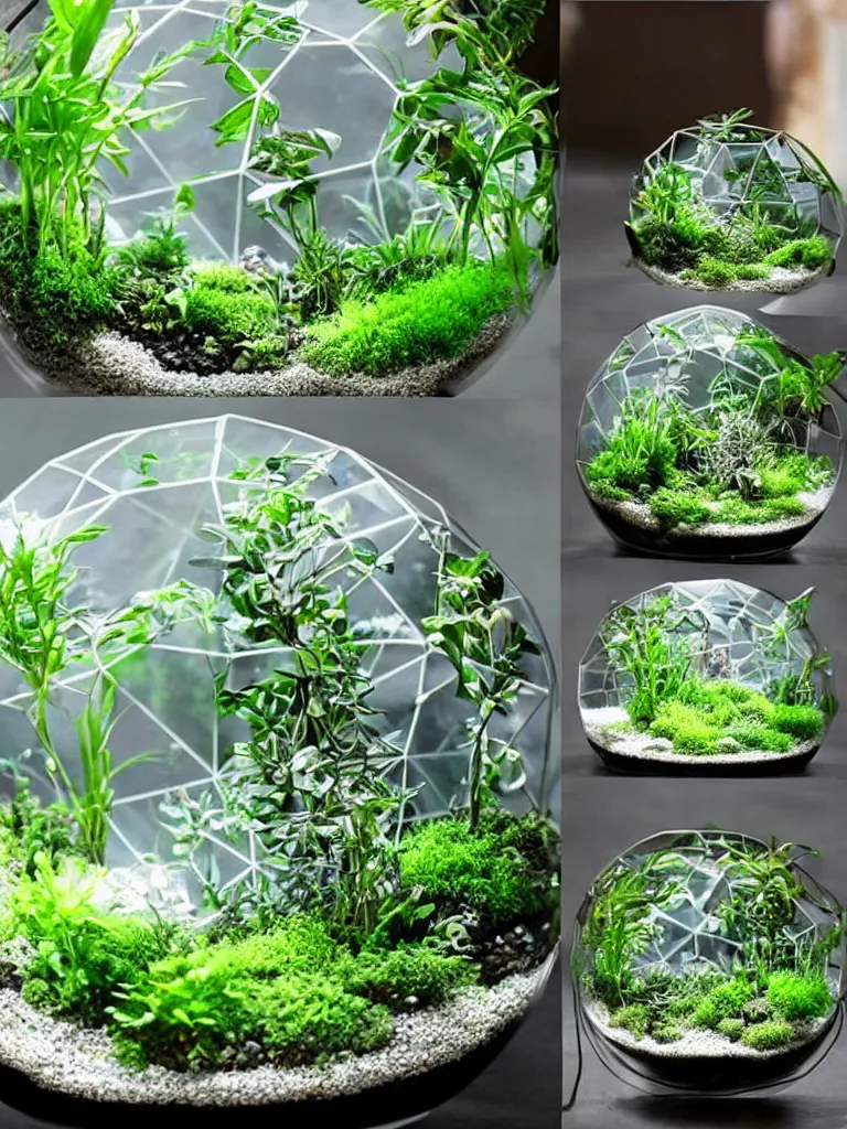 Image similar to terrarium with plants from a different planet. holographic, beautiful, ethereal