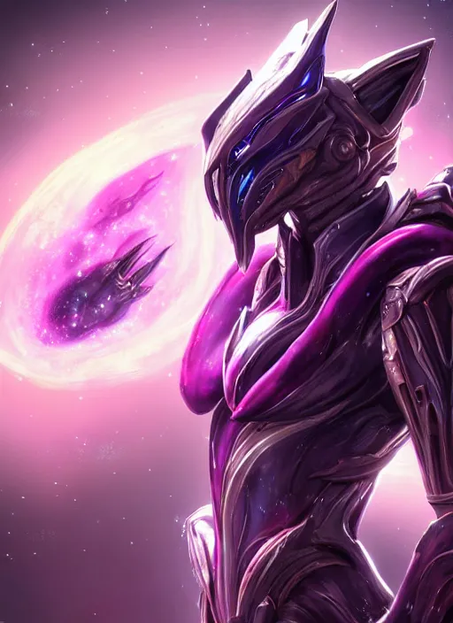 Image similar to cinematic bust shot, cosmic beautiful stunning giant robot mecha hot female dragon goddess, sharp spines, sharp metal ears, smooth purple eyes, smooth fuschia skin, elegant smooth silver armor, nebula size, epic proportions, epic scale, macro giantess, furry art, dragon art, goddess art, giantess art, warframe, warframe fanart, furaffinity, octane