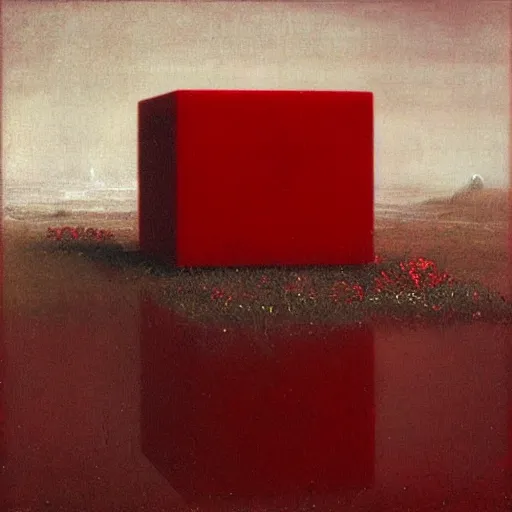 Image similar to rain on a red cube by paul delaroche