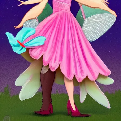 Prompt: John Oliver as a Disney fairy, wearing a pink dress. Details on face, Illustration, by Disney, colorful