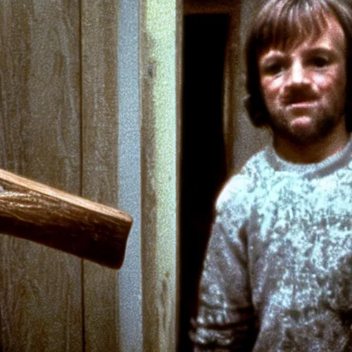 Image similar to here's johnny, breaking through the doo with an axe, in the movie the shining