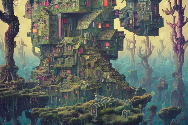 Image similar to a peculiar, beautiful dreamscape with strange inhabitants | | strange dwellings | | organic painting by max masnyy, jakub gazmercik, beeple, patrick faulwetter, heavenlydaemonic, and mc escher, surrealism, trending on artstation