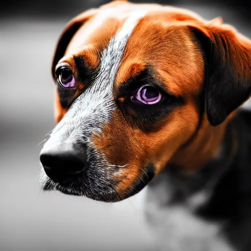 Prompt: a dog with a purple eye, 4k, winning awards, HD