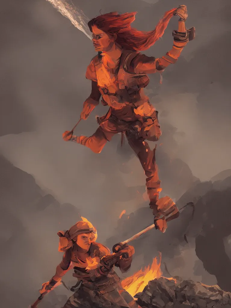 Prompt: woman fighting fire by disney concept artists, blunt borders, rule of thirds