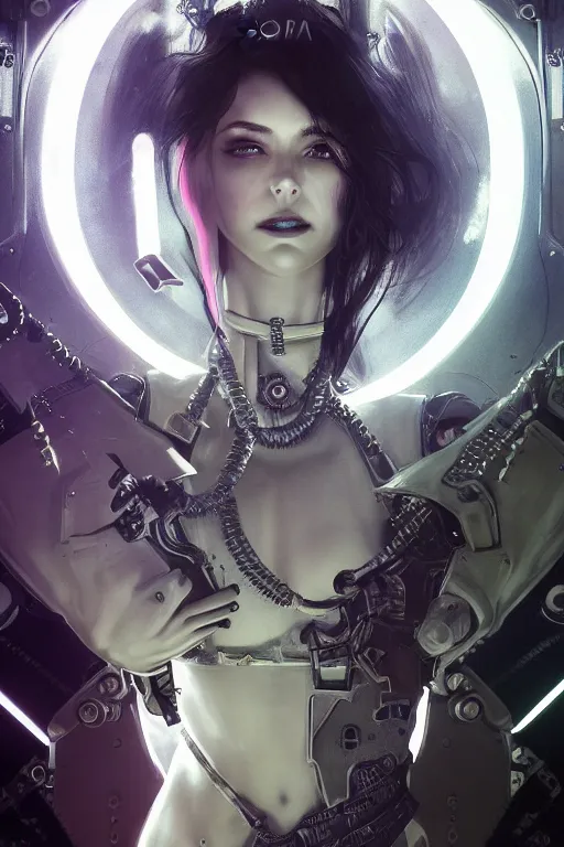 Image similar to portrait futuristic beautiful and stunning and gothic female army navy, at inside of a future submarine, ssci-fi, fantasy, intricate, very very beautiful, elegant, neon light, highly detailed, digital painting, artstation, concept art, soft light, hdri, smooth, sharp focus, illustration, art by tian zi and craig mullins and WLOP and alphonse mucha