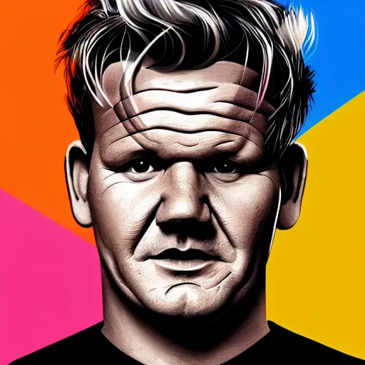 Image similar to a portrait of gordon ramsay, geometric shapes, rounded corners, candy colors, artstation, illustration, digital art