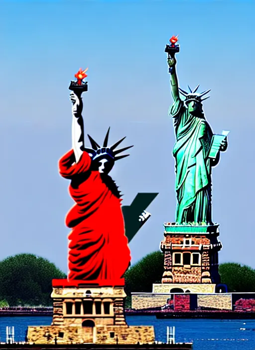 Image similar to red dragon and statue of liberty