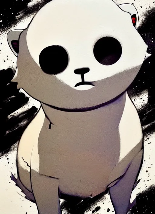 Image similar to graffiti tag mural of a cute white baby seal pup with an eyepatch by atey ghailan, by greg rutkowski, by greg tocchini, by james gilleard, by joe fenton, by kaethe butcher, by yoji shinkawa, gradient blue, black, brown and white color scheme muted tones, grunge aesthetic!!! white graffiti tag wall background