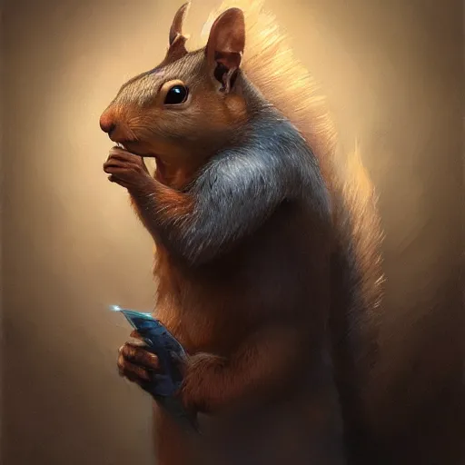 Prompt: a squirrel wizard, Justin Gerard and Greg Rutkowski, realistic painting, Digital art, very detailed, High definition, trending on Artstation