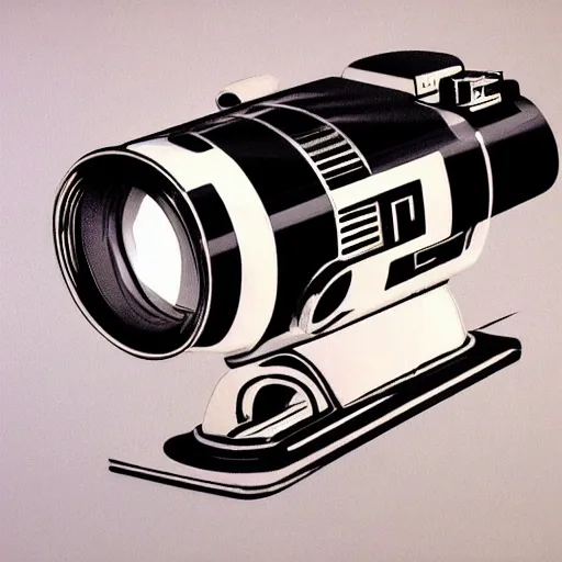 Image similar to Leica rangefinder camera on white background, painted by Syd Mead