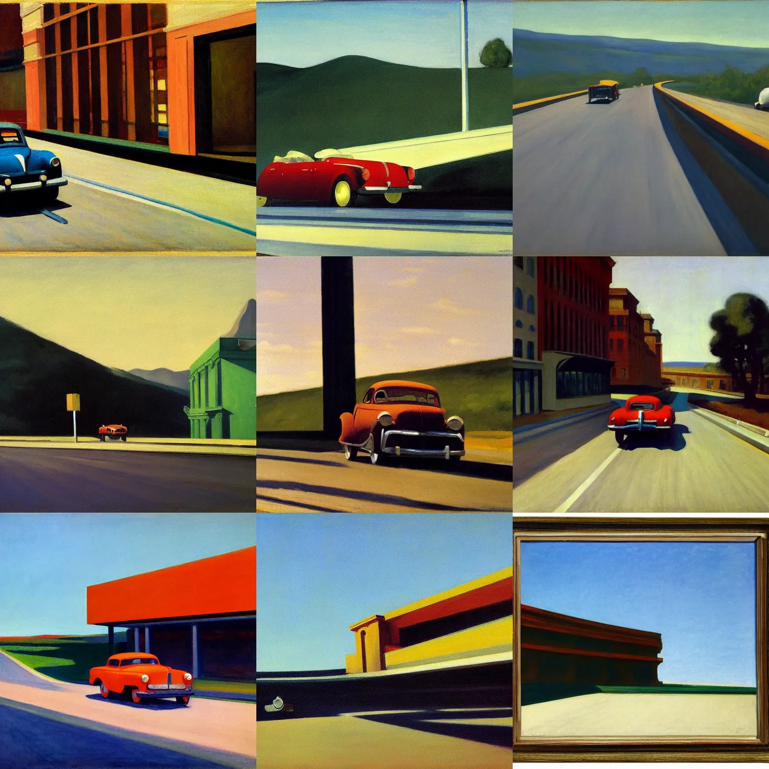 Prompt: edward hopper painting titled car on highway