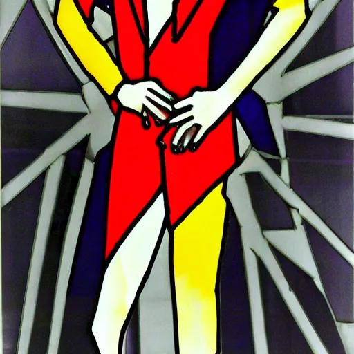 Prompt: full body shot, thin white duke, david bowie as a stained glass window