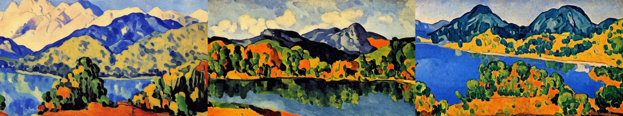 Prompt: lakeside mountains, by andre derain