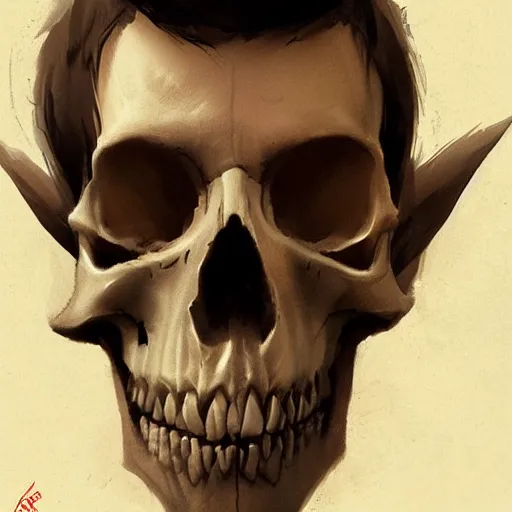 Image similar to portrait of character with a skull nose where his nose is supposed to be, by Greg rutkowski