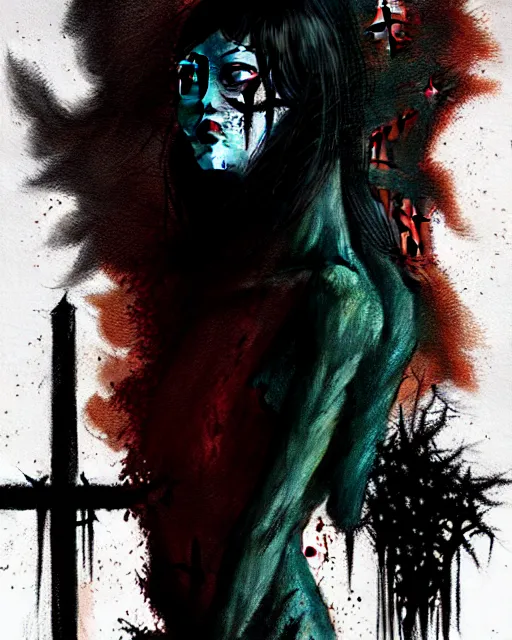 Image similar to it is natural to die as to be born, salems revenge, amityville, rendered in pov - ray, style of greg rutkowski and junji ito and sam francis