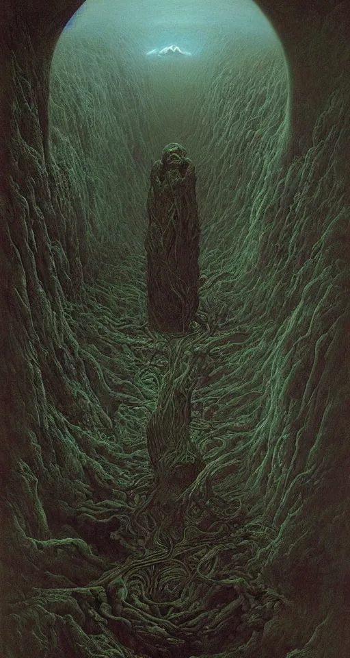 Image similar to portal to the emerald nightmare, lovecraftian, 4 k, realistic, surreal, by zdzisław beksinski