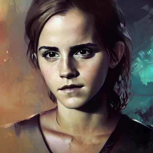 Image similar to emma watson, hyperrealistic full figure, bladerunner street, art of elysium by jeremy mann and frank frazetta and alphonse mucha, fantasy art, photo realistic, dynamic lighting, artstation, full figure poster, volumetric lighting, very detailed face, 4 k, award winning