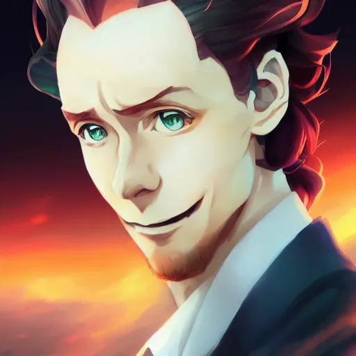 Prompt: anime portrait of Tom Hiddleston as an anime man by Stanley Artgerm Lau, WLOP, Rossdraws, James Jean, Andrei Riabovitchev, Marc Simonetti, and Sakimichan, trending on artstation