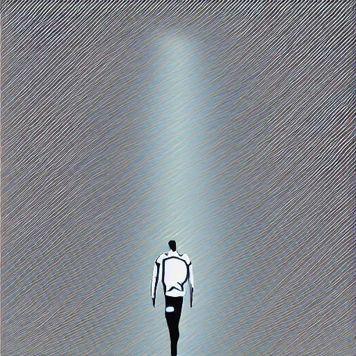 Image similar to an abstract animation of a man walking into a void of non space