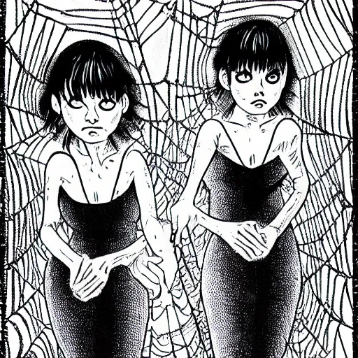 Image similar to female twins in a spider web by junji ito