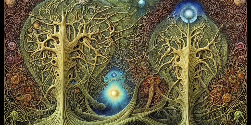 Image similar to tree of life by roger dean and andrew ferez, art forms of nature by ernst haeckel, divine chaos engine, symbolist, visionary, art nouveau, botanical fractal structures, organic, detailed, realistic, surreality