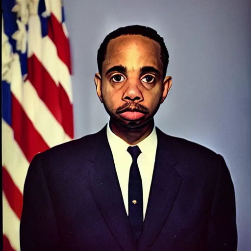 Prompt: Official Portrait of the United States President, 1962. Earl Sweatshirt Photography taken by Bo Bartlett