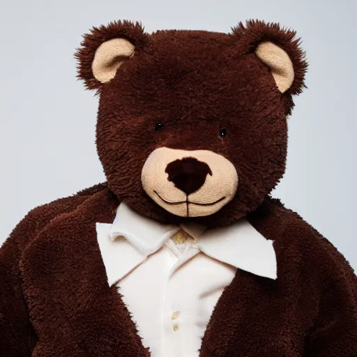 Prompt: ( the face of kanye west ) wearing teddy bear costume at 4 0 years old, portrait by julia cameron, chiaroscuro lighting, shallow depth of field, 8 0 mm, f 1. 8