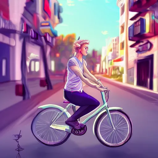 Image similar to one unicorn riding a bike in the tel aviv streets, vivid, digital art, artstation, 8 k