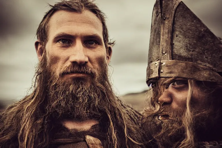 Prompt: portrait of a beautiful Viking model By Emmanuel Lubezki
