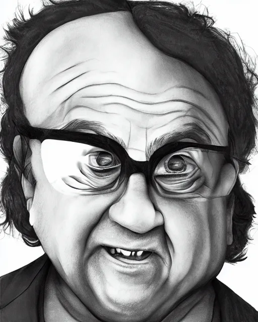 Image similar to Portrait of Danny Devito in the style of Rick & Morty