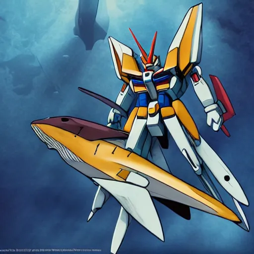 Image similar to gundam with a shark head and fins