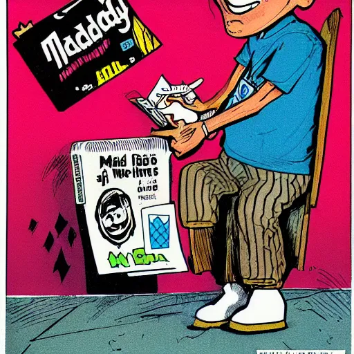 Prompt: funny comic illustration, mad magazine, 1 9 8 9