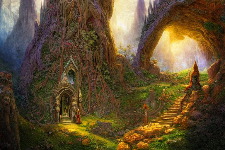 Prompt: a beautiful and highly detailed digital painting of a beautiful elven monument in the mystical mountains, psychedelic patterns, intricate details, epic scale, 8 k, sharp focus, photorealism, artstation, cgsociety, by caspar friedrich, albert bierstadt, james gurney, brian froud,