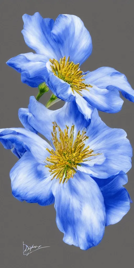 Image similar to highly detailed beautiful photography of flower, sharp focus, dramatic, dynamic, lighting, elegant, blue background, harmony, beauty, masterpiece, by durero, by kim jung gi, pencil draw