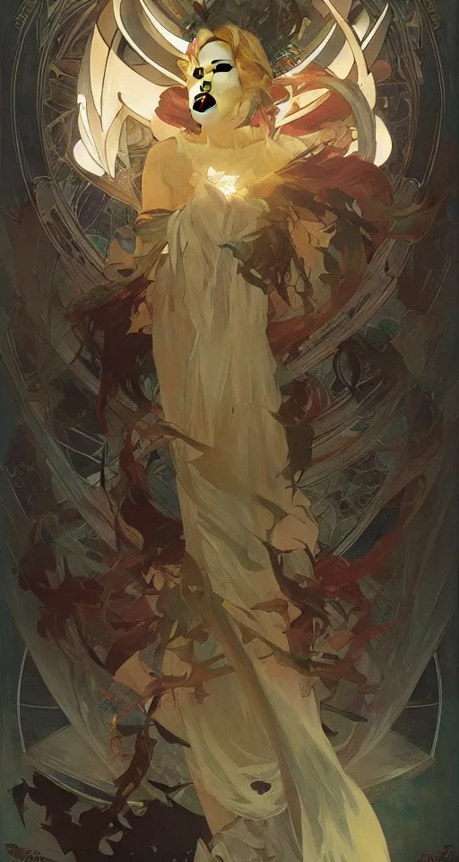 Prompt: the star tarot card, elegant, dramatic lighting, graphic art, volumetric lighting, sharp focus, detailled, by Krenz Cushart and Artem Demura and Alphonse Mucha