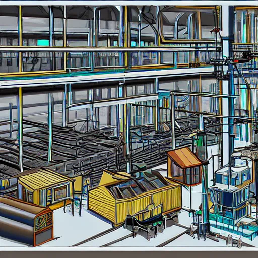 Image similar to detailed factory, digital art, wimmelbilder