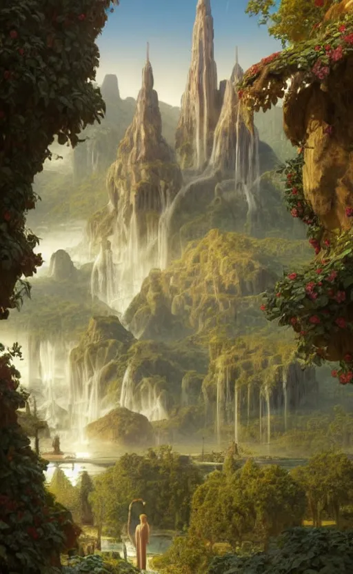 Image similar to utopian world, highly detailed, concept art, intricate, sharp focus, einar jonsson and bouguereau