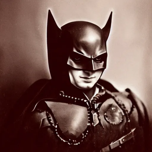 Image similar to 35mm photograph, mysterious steampunk detailed 1800s, batman