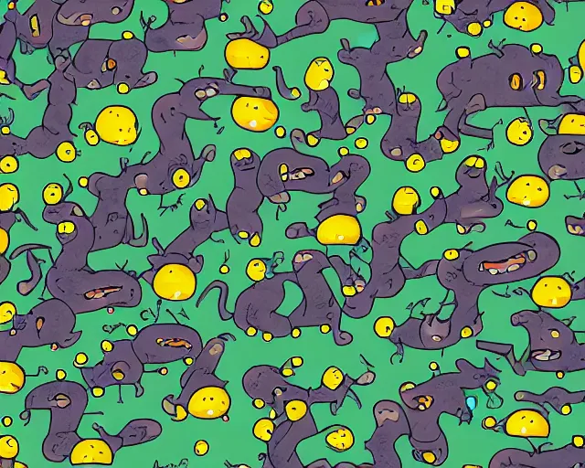 Prompt: A swarm of alien hippos, adventure time