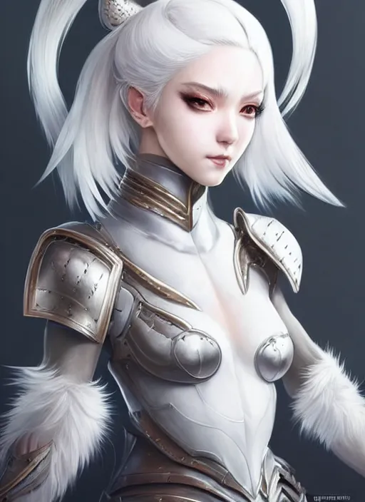 Prompt: fur - lined armor!!! beautiful and elegant white haired female!! gorgeous ayes!! character concept art, sharp focus, octane render! unreal engine 5! highly rendered!! trending on artstation!! detailed linework!! illustration by artgerm, wlop and chie yoshii