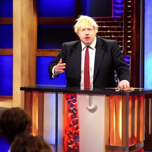 Image similar to Boris Johnson pitching the idea of bread on shark tank