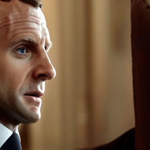 Image similar to Still of Emmanuel Macron as Joffrey Baratheon, contemptuous, cinematic lights, game of thrones