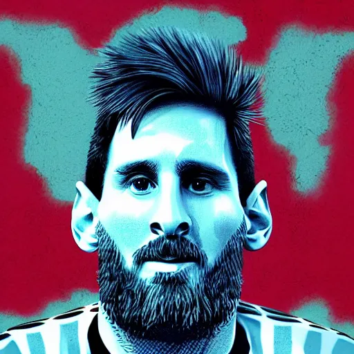 Image similar to messi sitting on a throne with argentina shirt, long beard, digital drawing, fantasy