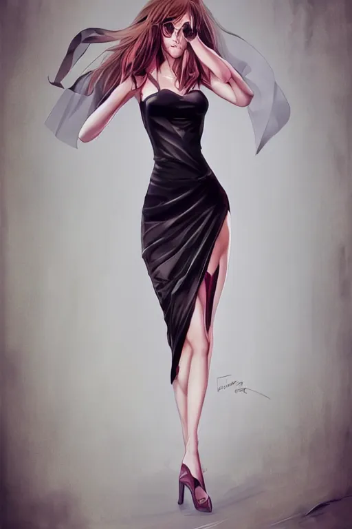 Image similar to Seductive and alluring bodycon dress in low skirt, by artgerm, WLOP and Ross Tran