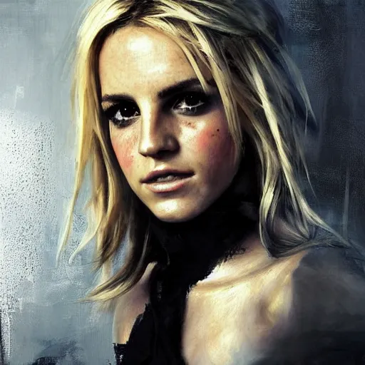 Image similar to britney spears and emma watson morphed together, hybrid, jeremy mann painting